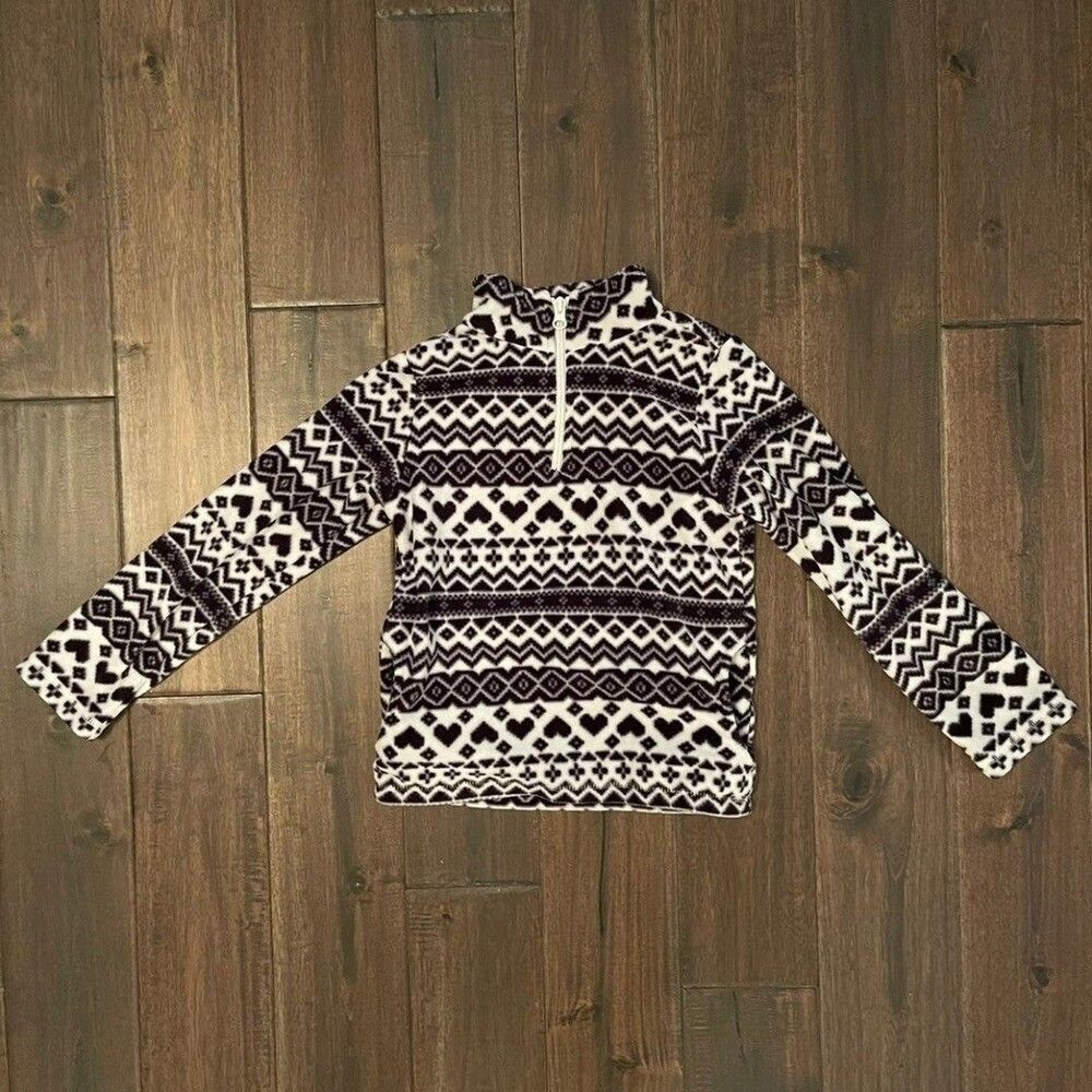 Girls Children's Place Black & White Hearts Fleece Pullover S 5/6